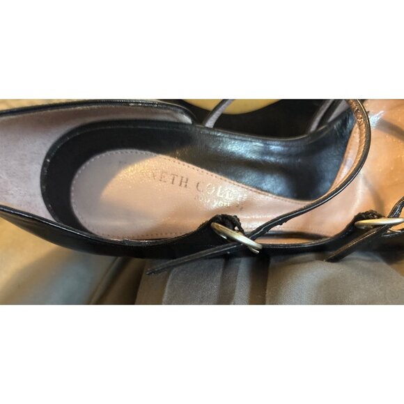 Women's Black Leather Shoe Kenneth Cole Strappy High Heels 7 1/2 Vamp Italy - Picture 8 of 10